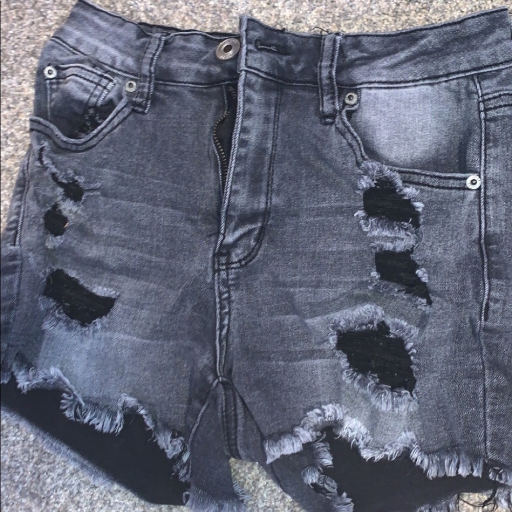 rue 21 black ripped jean shorts
